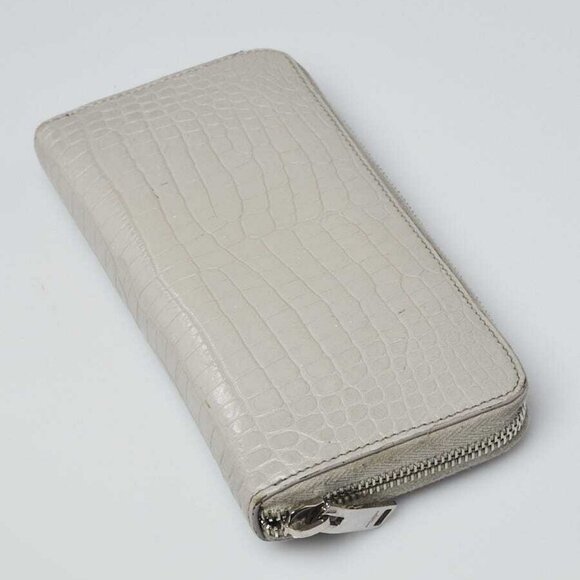 Yves Saint Laurent Grey Croc Embossed Leather Zippy Wallet - Picture 2 of 9